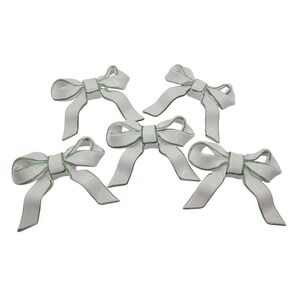 Vintage 5 ceramic bows majolica green rim knife holder table decor french style